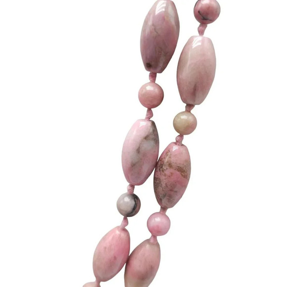 Pink Rhodochrosite Gemstone Hand Knotted Necklace Vintage No Clasp - Picture 4 of 7